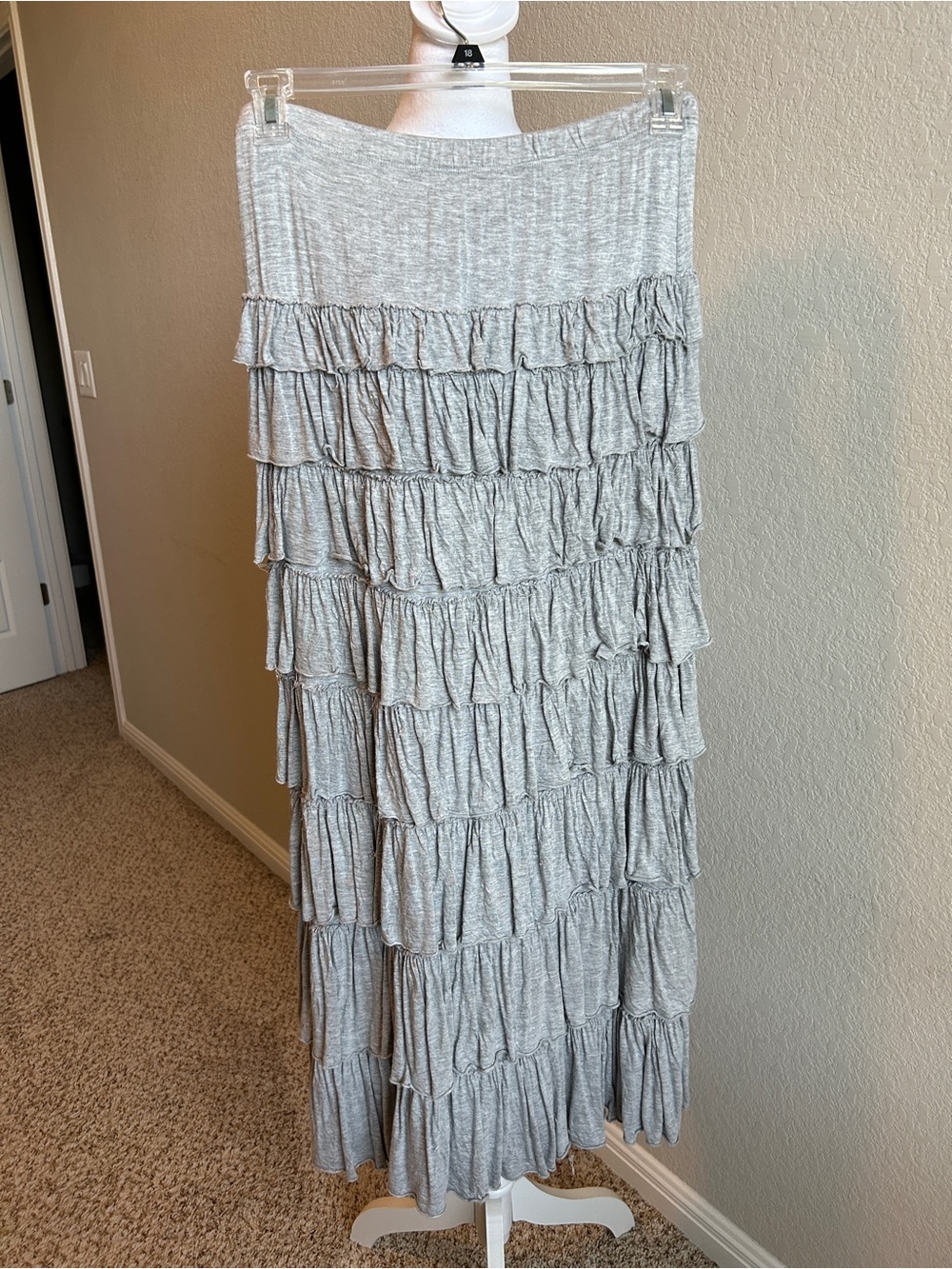 SOFT SURROUNDINGS Heather Gray Ruffle Tiered Maxi Skirt Size Medium
